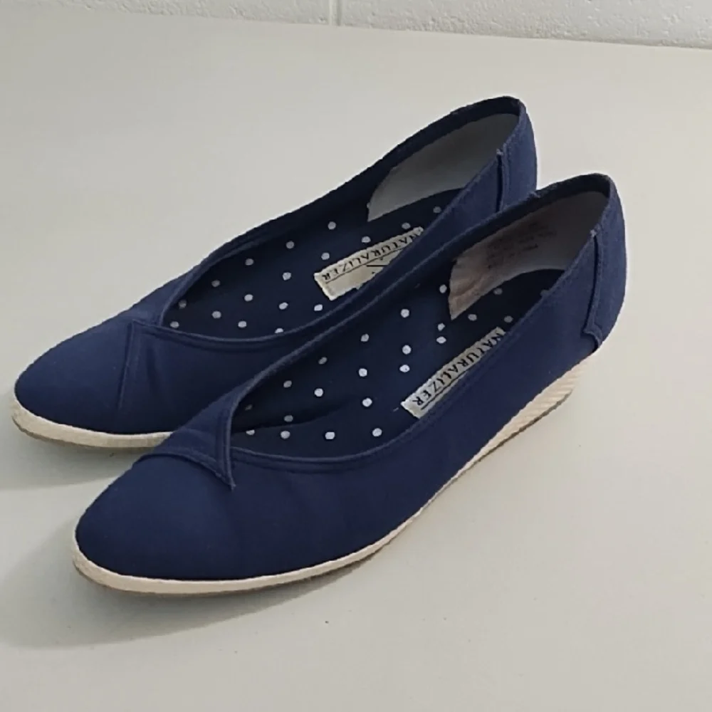 Casual Navy Canvas Espadrilles with Roped Low Wedge Heel Shoes